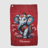 Serviette De Golf Un éléphant majestueux à la japonaise traditionnel (Devant)