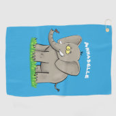 Serviette De Golf Un joli éléphant drôle avec un oiseau sur le tronc (Horizontal)