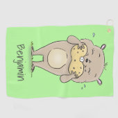Serviette De Golf Un joli hamster souriant avec un dessin animé d'ar (Horizontal)