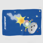 Serviette De Golf Un mignon robot volant dans l'espace dessin animé (Horizontal)