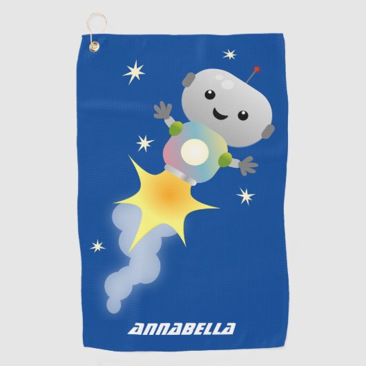 Serviette De Golf Un mignon robot volant dans l'espace dessin animé (Devant)