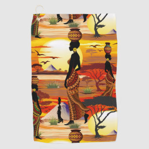 Serviette De Golf Une belle femme africaine Silhouette sur les solei