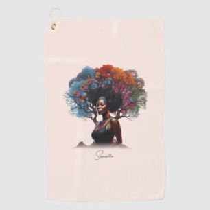 Serviette De Golf Une femme afro-américaine aux couleurs arborées