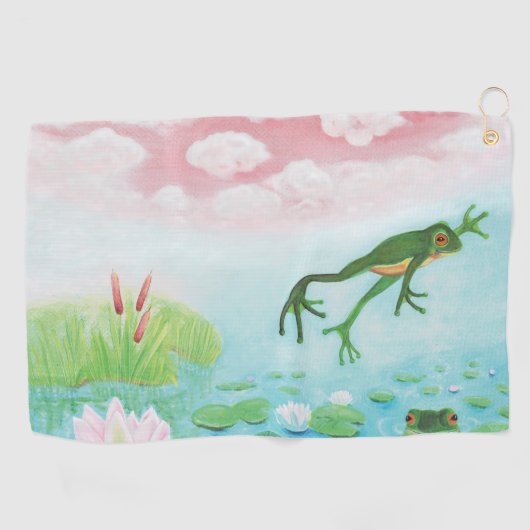 Serviette De Golf Une Grenouille S'Enfonce Dans L'Étang Illustration (Horizontal)