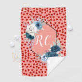 Serviette De Golf unique Red hearts on pink and pattern Custom (En situation)