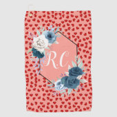 Serviette De Golf unique Red hearts on pink and pattern Custom (Devant)