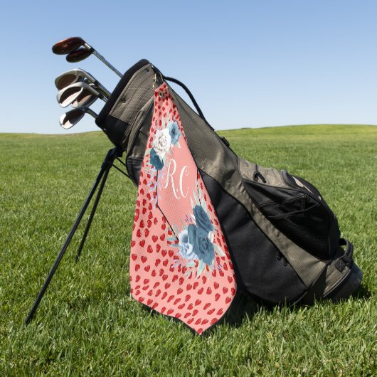 Serviette De Golf unique Red hearts on pink and pattern Custom (Vert)