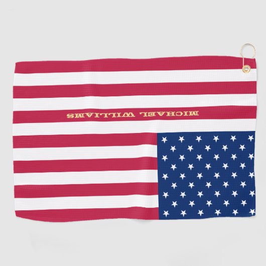 Serviette De Golf USA American Flag Gold Monogramme Patriotic Team (Horizontal)