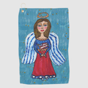 Serviette De Golf USA Angel Blue Eyes Drapeau américain Gold Stars