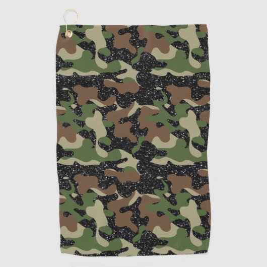 Serviette De Golf USA Woodland Camo Army Olive Brown Black Sparkle (Devant)