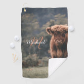 Serviette De Golf Vache de Highland calvaire herbe d'automne monogra (En situation)