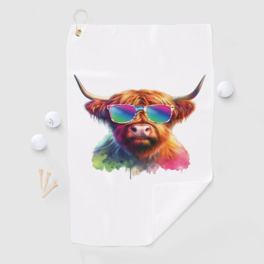 Serviette De Golf Vache écossaise Highland en lunettes de soleil Eau (En situation)