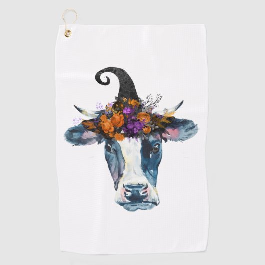 Serviette De Golf Vache noir blanc Halloween sorcière (Devant)