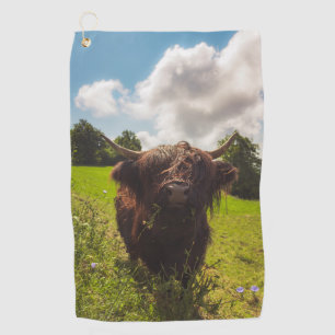 Serviette De Golf Vache noire pâturage vert champ soleil