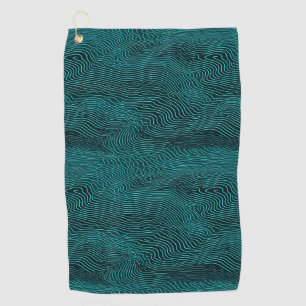 Serviette De Golf Vaporwave Rippling Turquoise et Dark Blue Line Mot