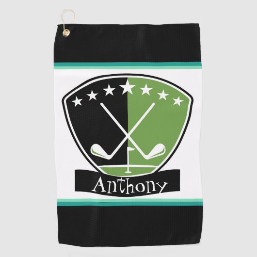 Serviette De Golf Vert et noir personnalisés (Devant)