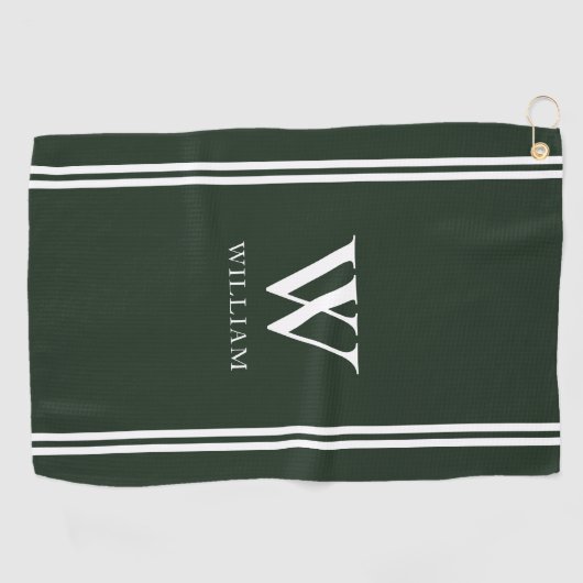 Serviette De Golf Vert moderne Nom initial Monogramme (Horizontal)