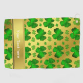 Serviette De Golf vert, shamrock, or, brillant, texte, père Noël pet (Horizontal)