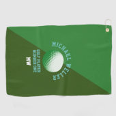 Serviette de golf verte 2 tons avec nom de golfeur (Horizontal)