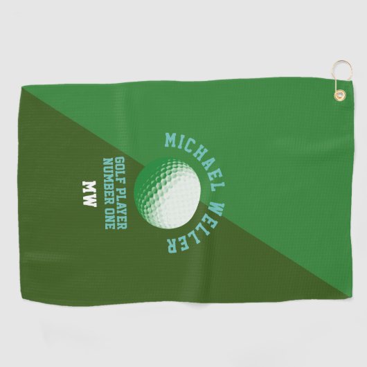 Serviette de golf verte 2 tons avec nom de golfeur (Horizontal)
