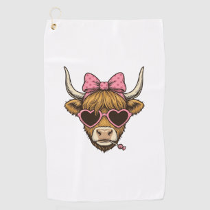 Serviette De Golf Vêtement Rétro Lunettes Cœur Vache Highland Mignon