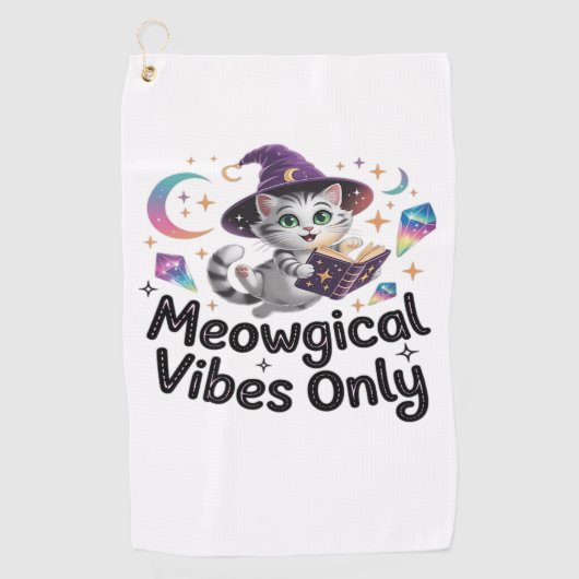 Serviette De Golf Vibes Méowgiques Uniquement, Chat Kawaii Witch Flo (Devant)