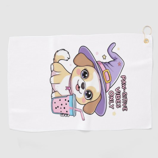 Serviette De Golf Vibes Paw-Stive Seulement Chien mignon Avec Bubble (Horizontal)