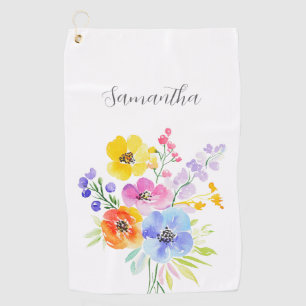 Serviette De Golf Vibrant bleu rose floral personnalisé