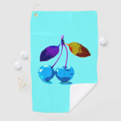 Serviette De Golf Vibrant cerises bleu clair pop art (En situation)