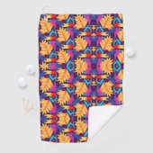 Serviette De Golf Vibrant geometric pattern features orange flowers  (En situation)
