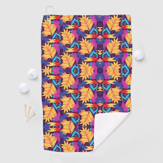 Serviette De Golf Vibrant geometric pattern features orange flowers  (En situation)