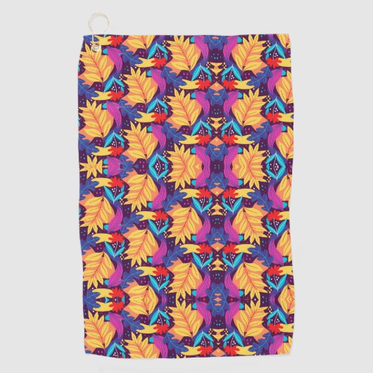 Serviette De Golf Vibrant geometric pattern features orange flowers  (Devant)