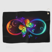 Serviette De Golf Vibrant infinity with rainbow butterfly on black (Horizontal)