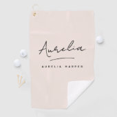 Serviette De Golf Vierge rose rose moderne Script Monogramme Signatu (En situation)