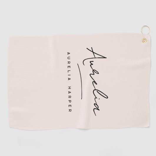 Serviette De Golf Vierge rose rose moderne Script Monogramme Signatu (Horizontal)