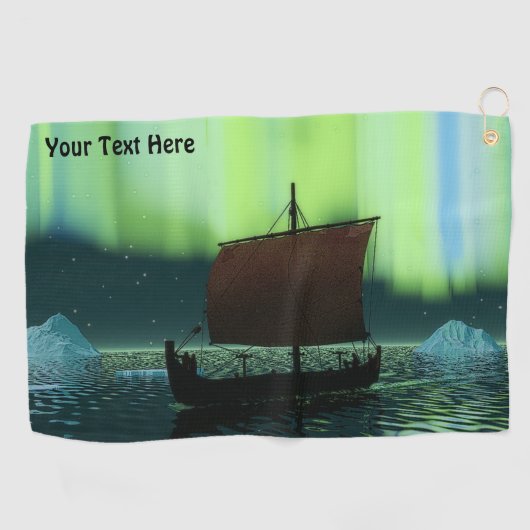 Serviette De Golf Viking Navire Et Lumières Du Nord (Horizontal)