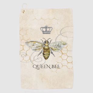 Serviette De Golf Vintage Queen Bee Royal Crown Honeycomb Beige