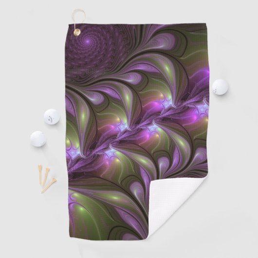 Serviette De Golf Violet Abstrait violet violet kaki fractal (En situation)