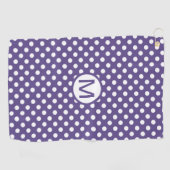 Serviette De Golf Violet pourpre avec monogramme à pois blancs (Horizontal)