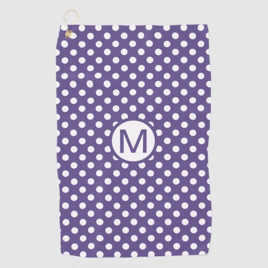 Serviette De Golf Violet violet avec Monogramme de Pois blancs (Devant)
