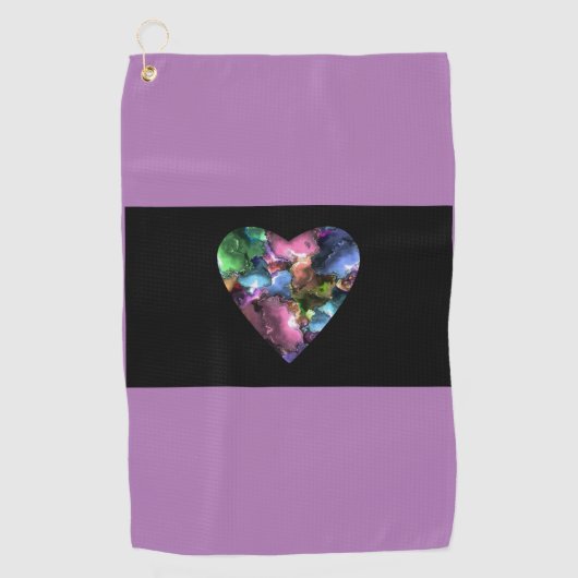 Serviette de golf violette au coeur coloré (Devant)