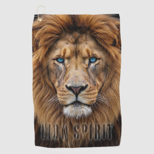 Serviette De Golf Visage de lion majestueux aux yeux bleus Faune A