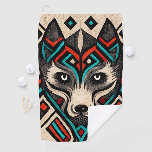 Serviette De Golf Visage de loup aztèque (En situation)