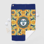 Serviette de golf Visage Soleil sicilien — Bordure (En situation)