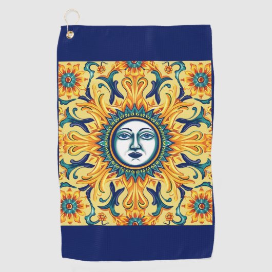 Serviette de golf Visage Soleil sicilien — Bordure (Devant)