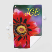 Serviette De Golf Vivid Fleur Rouge Gazania Monogramme Monogramme (En situation)