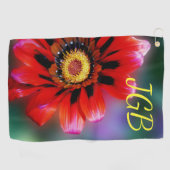 Serviette De Golf Vivid Fleur Rouge Gazania Monogramme Monogramme (Horizontal)