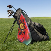 Serviette De Golf Vivid Fleur Rouge Gazania Monogramme Monogramme (Vert)