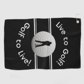 Serviette De Golf Vivre au golf Citation Typographie noir blanc (Horizontal)