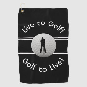 Serviette De Golf Vivre au golf Citation Typographie noir blanc